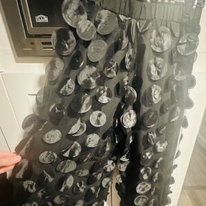 Stylish Black Flair Nylon Mesh Circle Dot Design Pattern Balloon Pants (M)